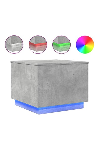 vidaxl Măsuță de cafea cu lumini LED, gri beton, 50x50x40 cm