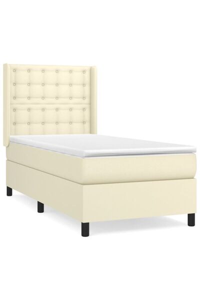 vidaxl Pat boxspring cu saltea, crem, 80 x 200 cm, piele ecologică