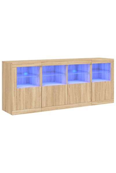 vidaxl Comodă cu lumini LED, stejar Sonoma, 163 x 37 x 67 cm