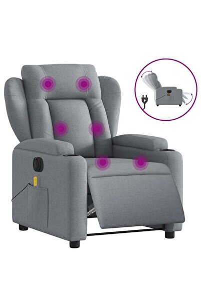 vidaxl Fotoliu electric rabatabil cu masaj, gri deschis, microfibră