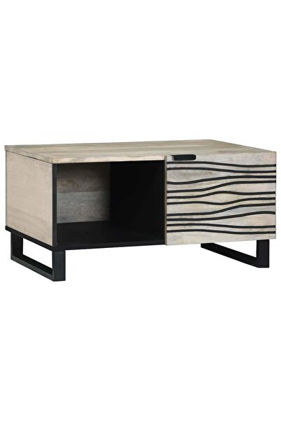 vidaxl Masă de cafea Bej și negru 80 x 50 x 40 cm Lemn masiv de acacia