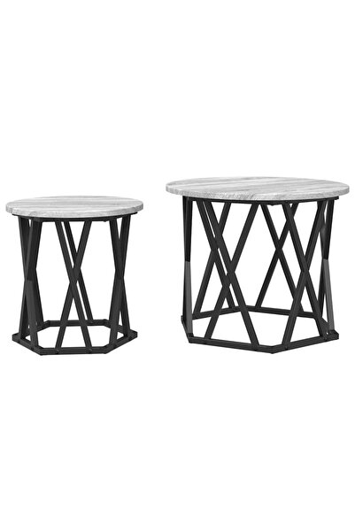 vidaxl Masă laterală 2 pcs Gri Sonoma Lemn ingineresc și oțel
