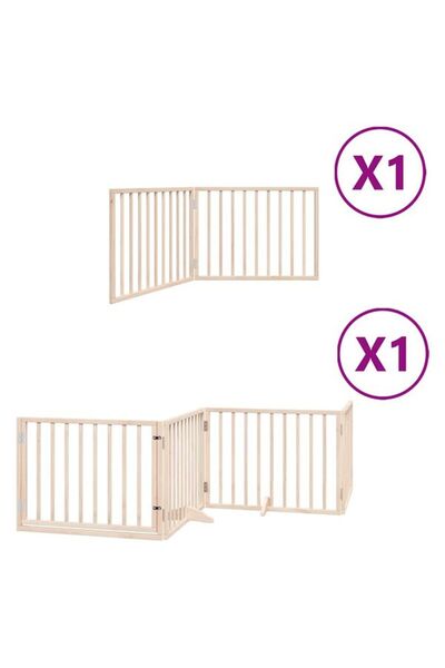 vidaxl Barieră pliabilă pentru câini cu ușă, 6 panouri, 480 cm, lemn de plop