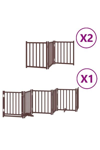 vidaxl Barieră pliabilă pentru câini cu ușă, 12 panouri, maro, 600 cm, lemn d...