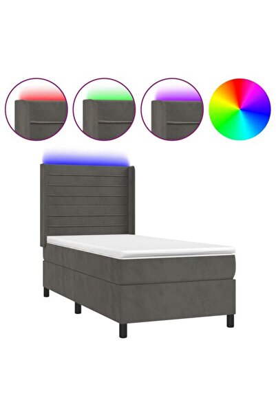 vidaxl Pat continental cu saltea și LED, gri închis, 80 x 200 cm, catifea