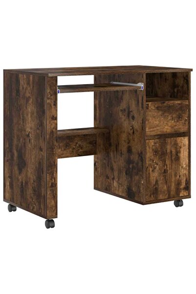 vidaxl Birou cu roți Stejar fumuriu 91 x 50 x 77 cm Lemn compozit