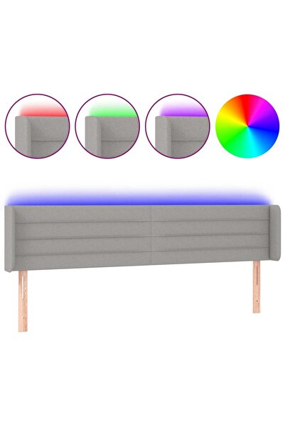 vidaxl Tăblie de pat cu LED, gri deschis, 203x16x78/88 cm, textil