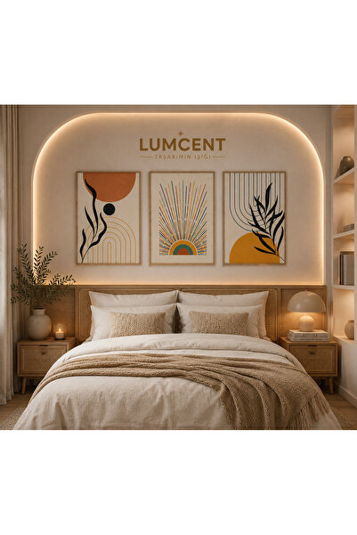 Lumcent Çerçeve Görünümlü Premium Boho MDF Tablo Seti | Modern Güneş ve Yapra...