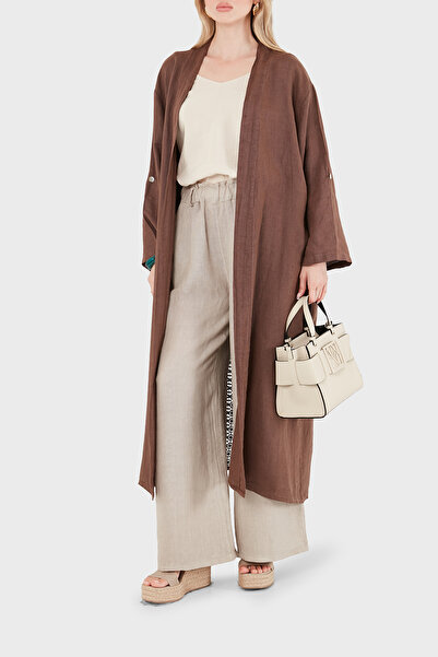 Via Dante % 100 Keten Dantel ve Brode İşleme Detaylı Kimono KİMONO 7183609