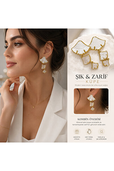 kasımoğulları concept Gold Plated Detailed Geometric Dangle Earrings for Wome...