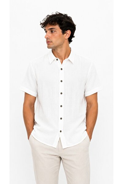 Mulberry Men's Double Layer Muslin Shirt Short Sleeve Soft Textured Casual Su...