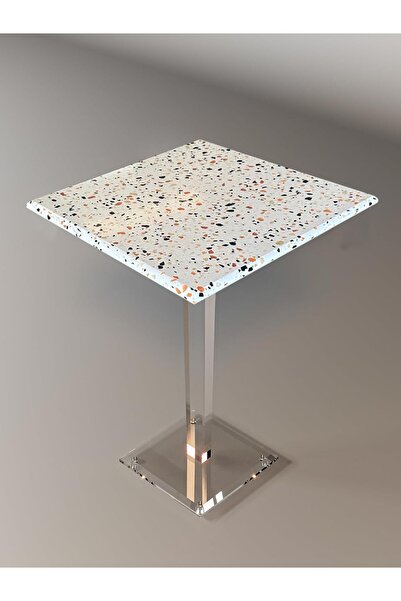 horoof home Modern Square Marble Table with Clear Acrylic Leg – Off White Ter...