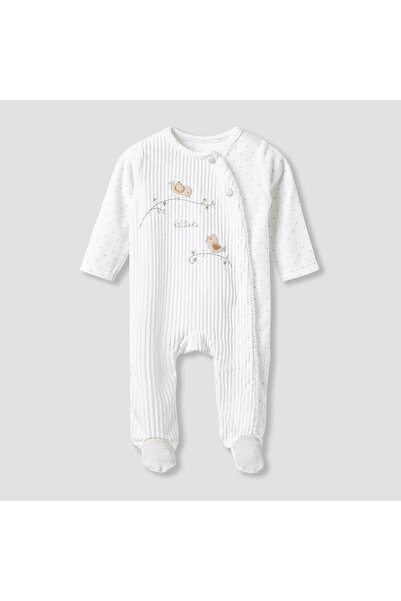 giggles Round Neck Closed Foot Sleepsuit with Bird Applique - Long Sleeves