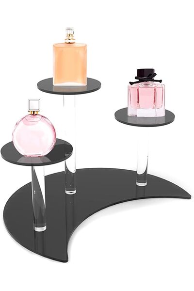 horoof home 3-Tier Acrylic Cupcake Stand – Elegant Clear Display for Cakes, Desserts, and Party Treats – Sturdy and Stylish (25cm x 15cm), Black, RC029