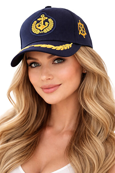 HatClub Exclusive قبعة كابتن نسائية باللون الأزرق الداكن مع تطريز ذهبي، قبعة ...