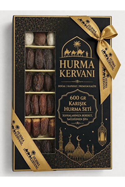 Hurma Kervanı Lüks Hediyelik Hurma Kutusu 600 Gr Karışık Hurma Seti