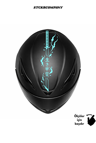 STCKRCO Katana Kask Stickerı - Motor Kaskı Üst Stickerı - Japon Sticker - Kas...