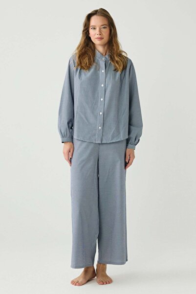 C&City Dayjamas Pötikare Hakim Collar Shirt and Pants Set Navy Blue