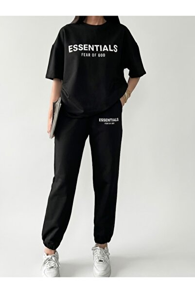 EFFRENATU Plus Size Women's Black Set – Oversized T-Shirt with Butterfly Prin...
