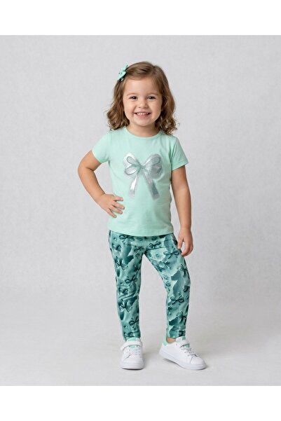 VOY KİDS Girl's Summer Tights and Printed T-Shirt Set for Ages 2-3-4-5-6-7-8-...