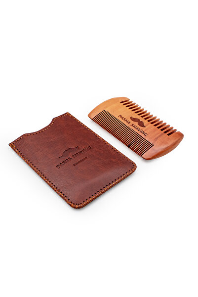 Pasha Shaving Premium Ahşap Sakal & Bıyık Tarağı, Çift Taraflı Diş Yapısı, Do...