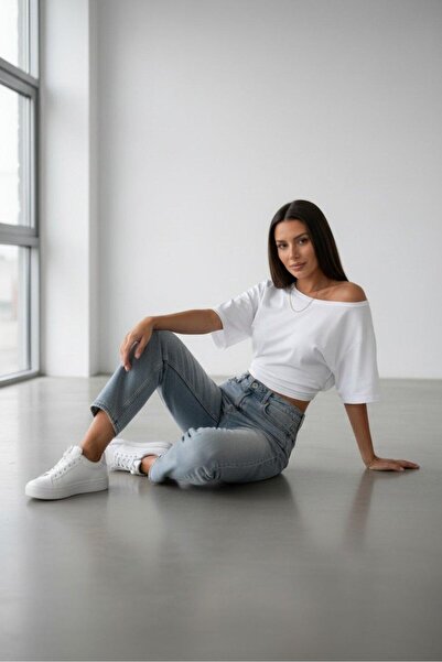 Lrscollection Off-Shoulder Boat Neck Detail 100% Cotton Tshirt