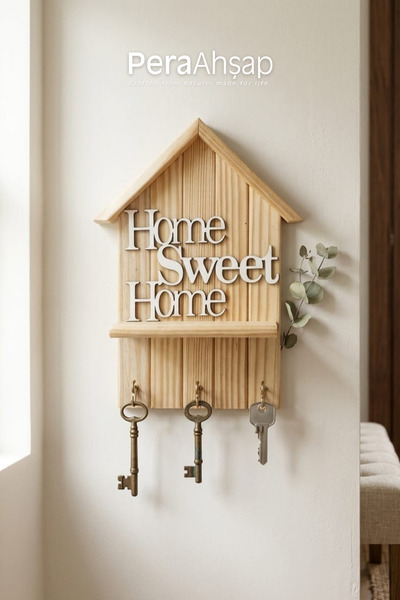 PeraWooden Pera Wooden Key No.02 Ev Model Raflı Ahşap Anahtarlık