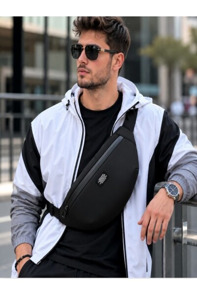 BYT Unisex Black Waterproof Fabric Shoulder and Waist Bag