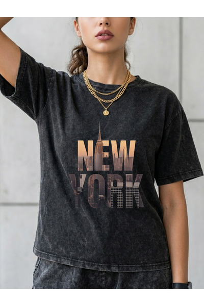 Pink Sky Tricou oversize unisex cu aspect uzat, spălat cu acid, stil vintage,...