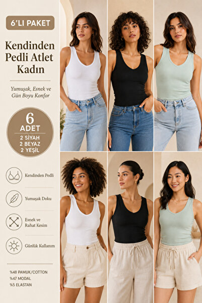Loule Women's Cotton & Modal V-Neck 6-Piece Camisole Undershirt - with Gather...