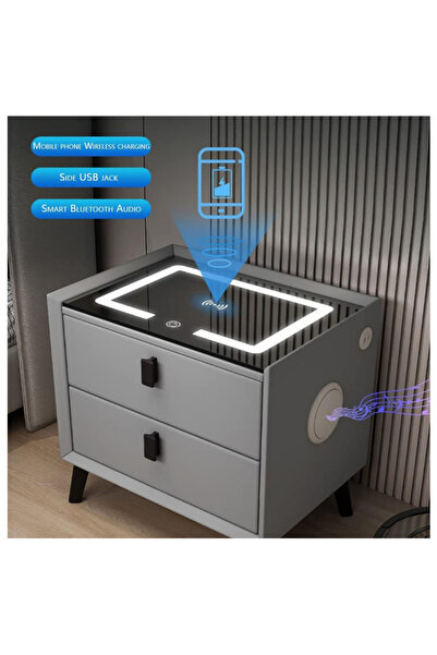 shopandshop Smart Nightstand with Wireless Charging LED Light & USB Ports Whi...