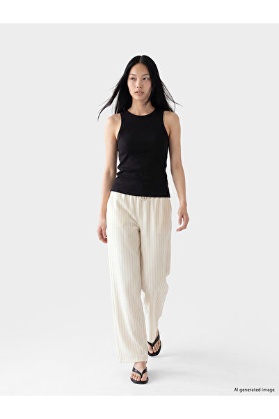 LC Waikiki Nevavm Striped Women's Trousers with Elastic Waist and Difference ...
