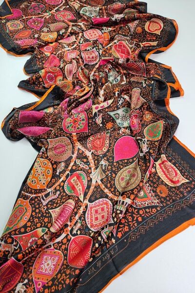 shalya scrafs Motif Pattern Colorful Voile Silk Shawl Accessory Shoulder Shaw...