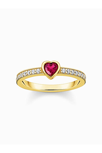 Thomas Sabo TR2448-995-10-56 Επιχρυσωμένο δαχτυλίδι μονόπετρο με κόκκινη πέτρ...