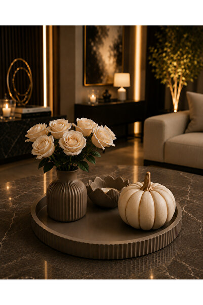 Gizem Design Products Kabaklı Modern Dekoratif Set (Kahverengi)
