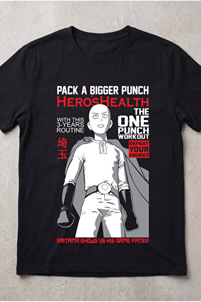 Silkensoul One Punch Man Saitama Workout Black Anime Printed Standard Fit Uni...