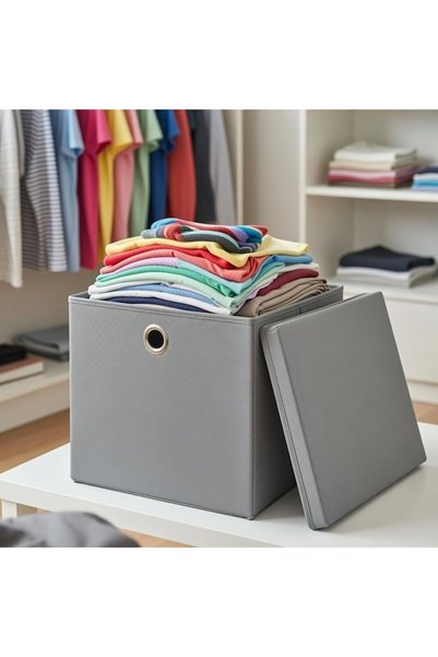 Living Set 2 cutii de depozitare Style, material textil, gri, cu capac