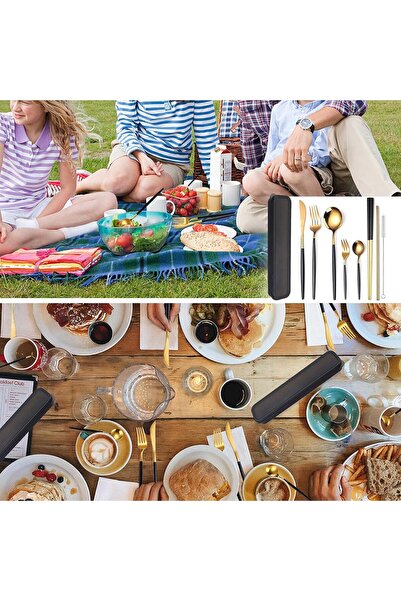 AARainbow 8 Pieces Stainless Steel Flatware Set Portable Reusable Cutlery Set...