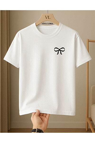 VİVA LORA Small Ribbon Regular 100% Cotton Crew Neck