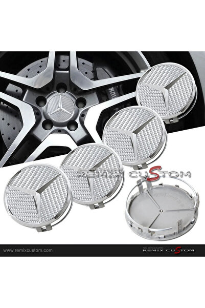 OEMN Σετ 2τμχ κουμπωτά καπάκια ζαντών Mercedes 75mm - Carbon ασημί