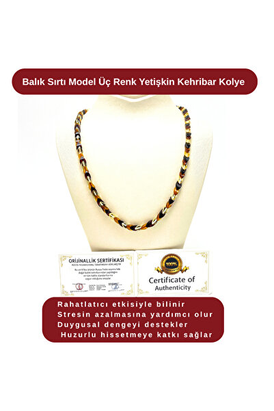 YILDIZ DOĞAL TAŞ Certified Fish Back Model Three Color Adult Amber Necklace 5...