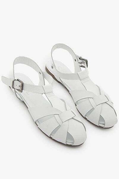 SAYL White Genuine Leather Women's Strappy Cage Sandals
