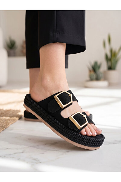 GÜR MODA AYAKKABI Orthopedic Lightweight Adjustable Summer Straw Slippers wit...