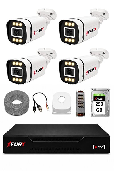 FURY 4 Kameralı 5MP Lens 1080P 6 Warm LED Renkli Gece Görüşlü Güvenlik Kamera...