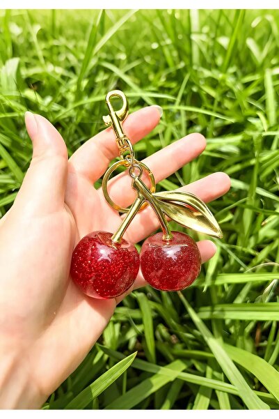 Wolawood Cherry 3D Kırmızı Kiraz Altın Detaylı Çanta Süsü & Anahtarlık Charm ...