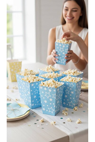 Cadde Süs Blue Gilded Themed Popcorn 8-Piece Corn Box