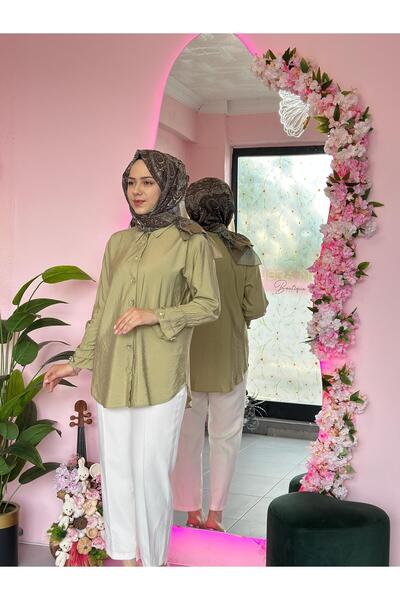 Esinti BÜŞRA NUR BOTİGUE ÇİÇEK DÜĞMELİ ÇAĞLA YEŞİLİ GÖMLEK
