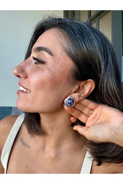 Merishe Jewerly Gold Blue Gold World Vintage Anti-Allergic Steel Non-Tarnish Earrings