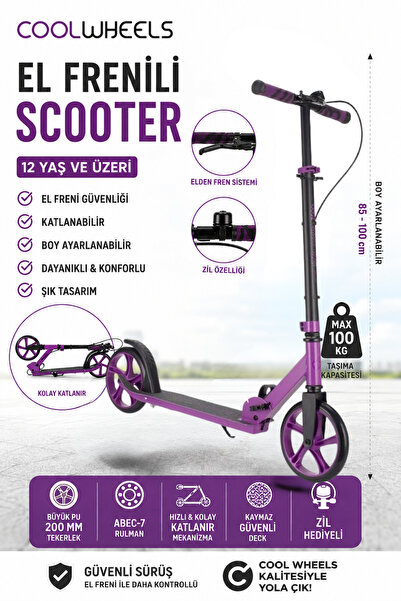 Cool Wheels 12+ Yaş Katlanabilir Çocuk Scooter – El Frenli Güvenlik Sistemi, ...