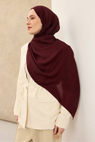 Silk Home Naia Cotton Shawl Line Pattern Burgundy